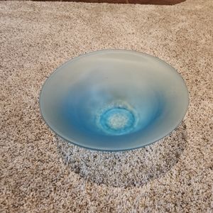 Vintage Blue Stretch Glass Salad Bowl With Stretched Rim 9 Inches